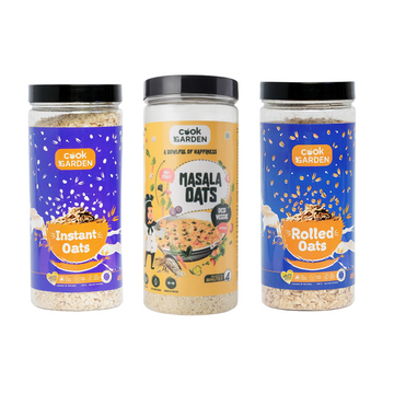 Cookgarden Instant Oats, Rolled Oats & Masala Desi Veggie Oats Pack of 3 ( 400g each )